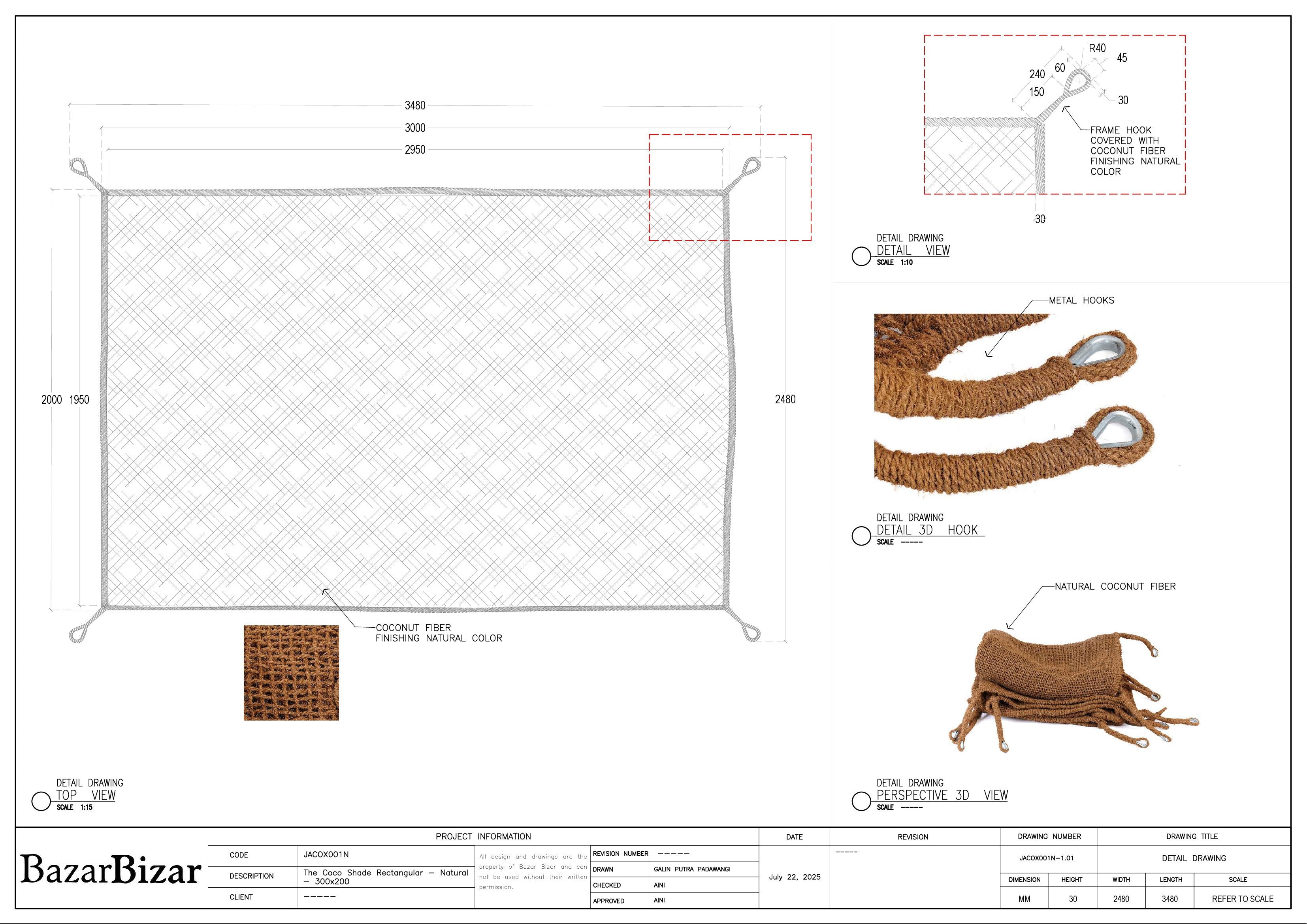 Natural outdoor sun shade made from coconut fiber – ideal for boho garden setups