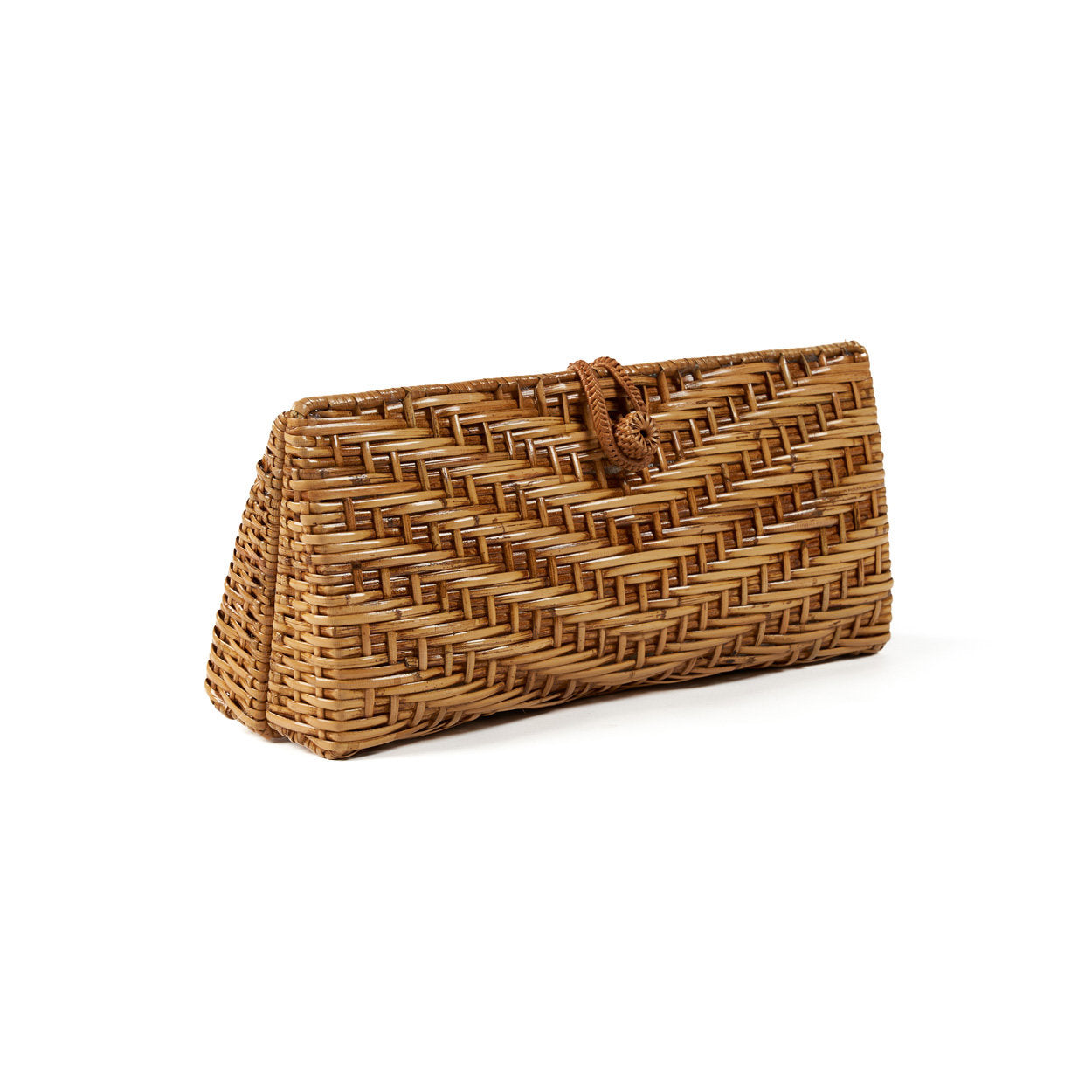 Raffia clutch bag handmade from natural fibers, lightweight and versatile for day or evening wear.