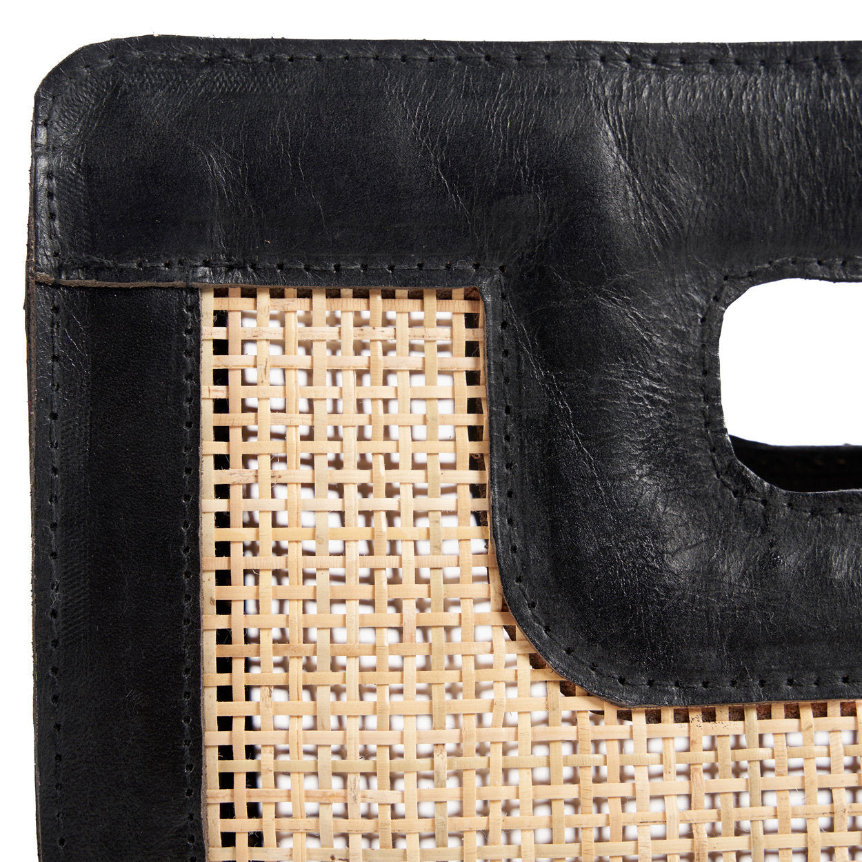 Timeless black leather clutch with artisan stitching