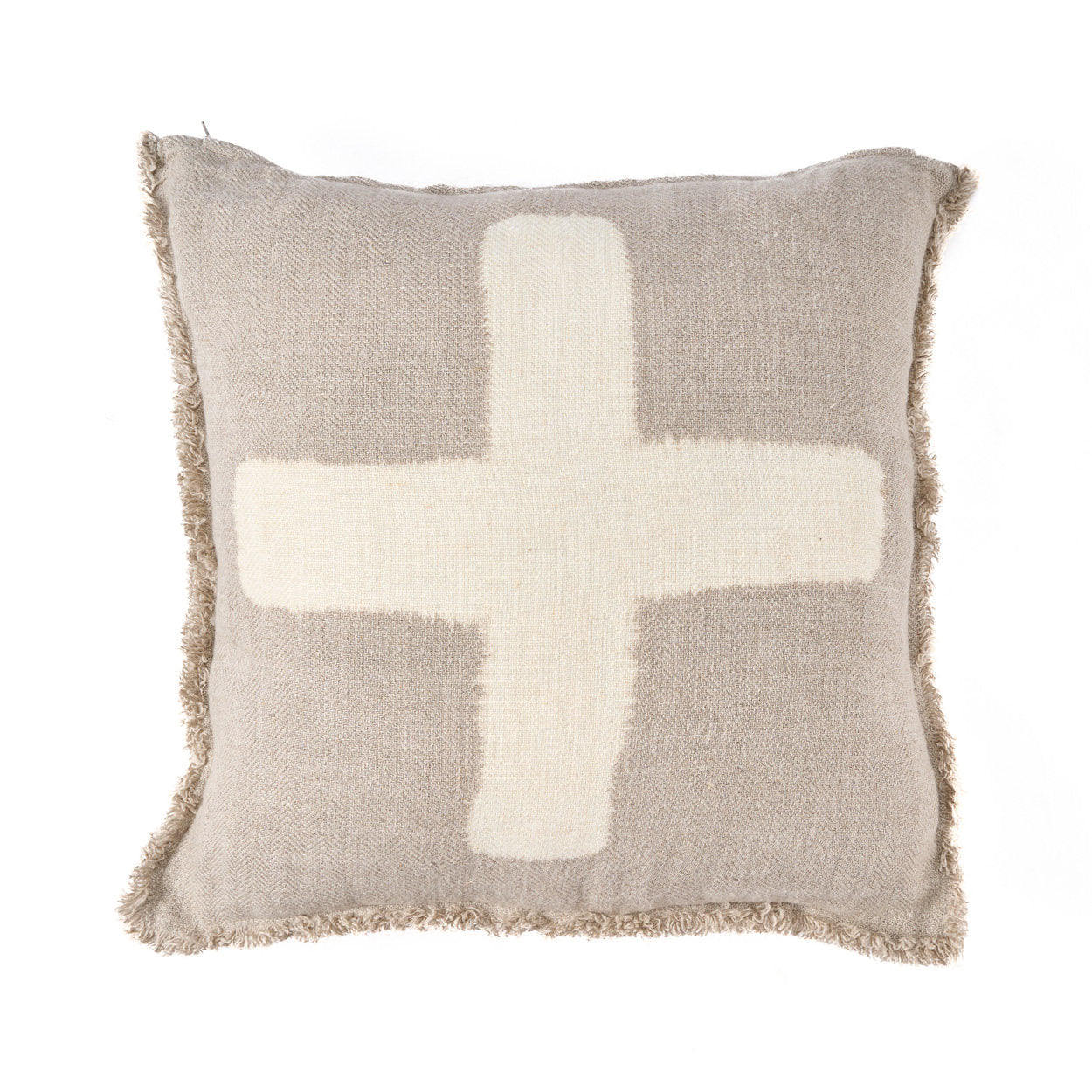 Ivory Cross Cushion Cover – Natural White 50x50 linen throw pillow cover for boho and coastal décor