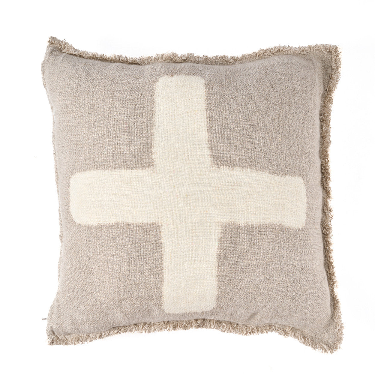Artisan-made black and natural linen cushion cover with cross pattern, soft and breathable fabric