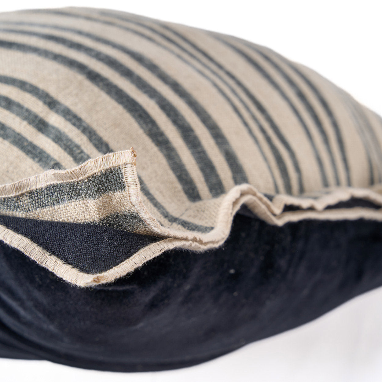 Artisan-made black and natural linen velvet cushion cover, soft, durable, and stylish for living spaces