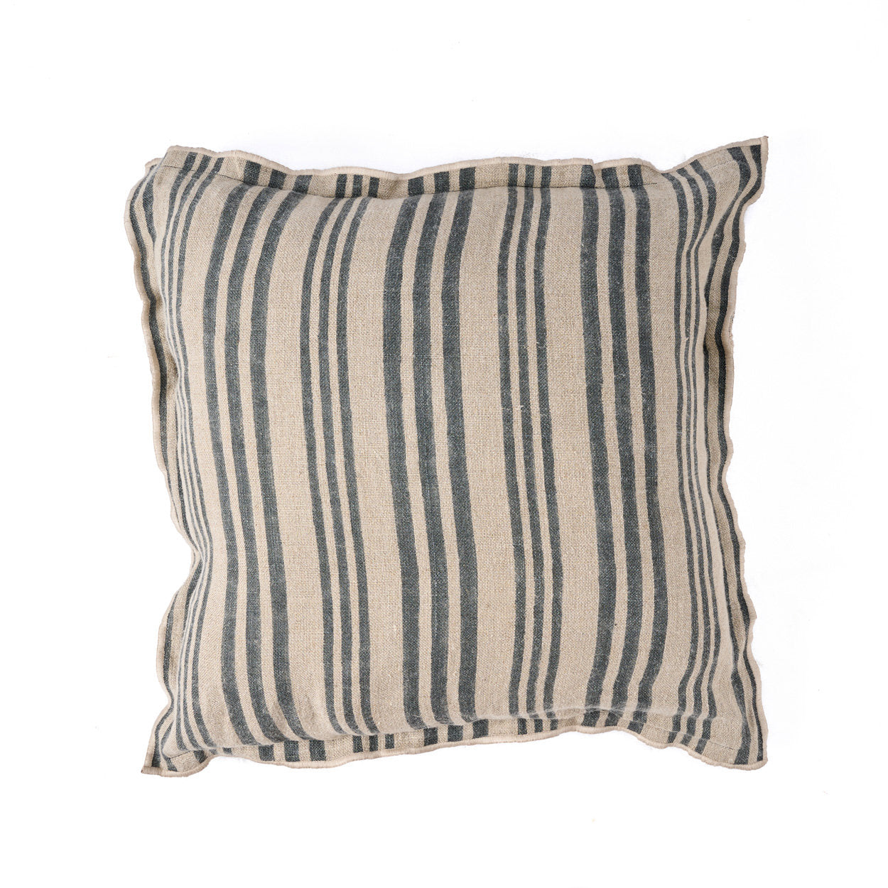 Nordic Stripe Cushion Cover – Natural Black 50x50 decorative linen pillow with velvet softness