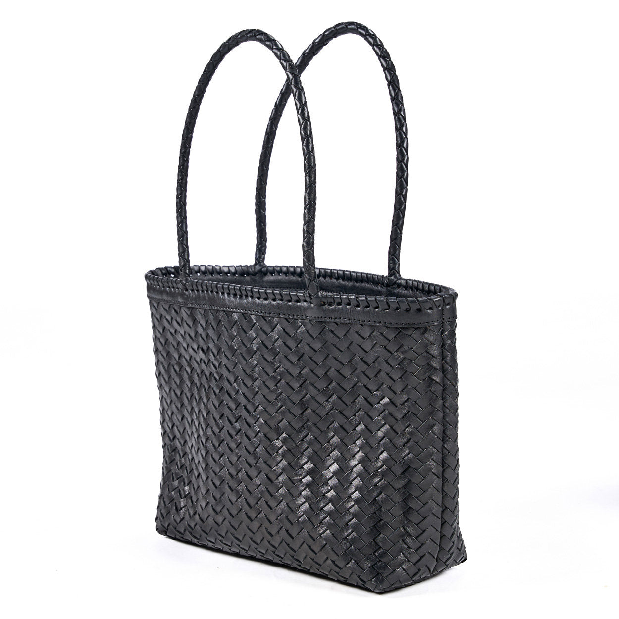 Handmade leather shopper bag in elegant black