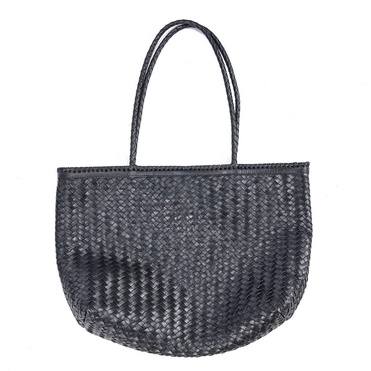 Elegant large tote in black leather with strong handles