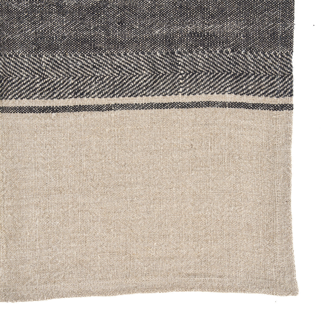 Durable and lightweight kitchen towel in natural linen with a subtle black and natural beige blend, perfect for modern kitchens.
