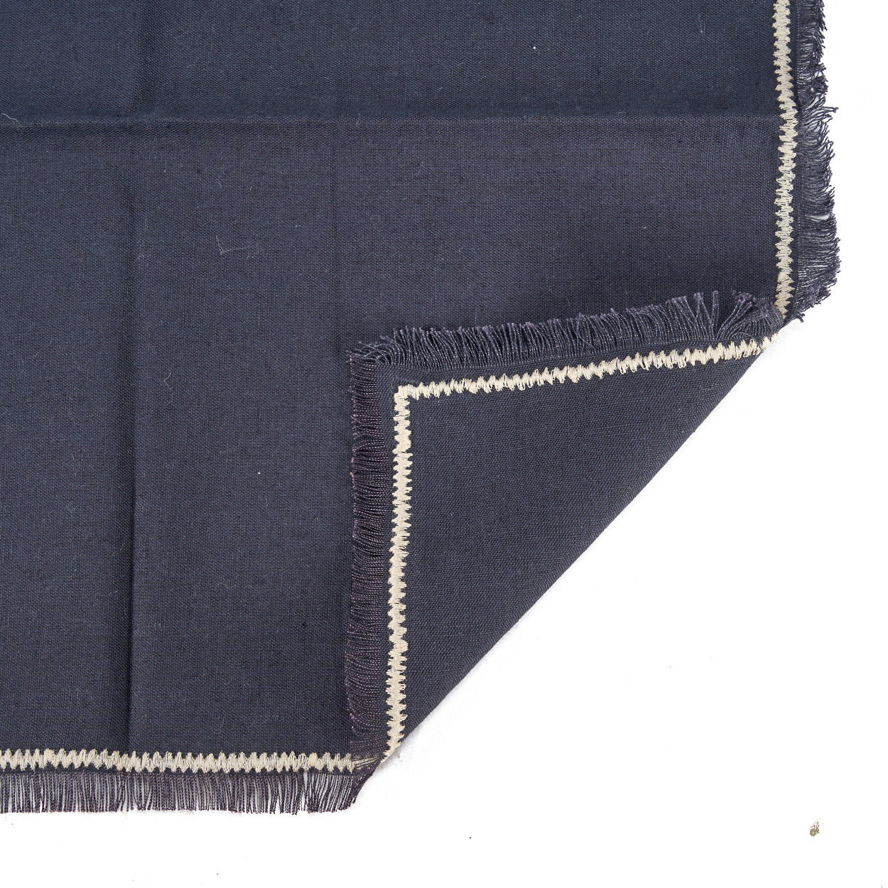 Durable 45x45 square linen napkin with a classic black and white stripe pattern, great for kitchen and dining use.