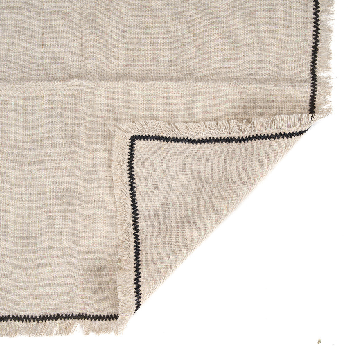 Natural black 45x45 linen napkin with a minimalist stripe design, great for casual dinners or special occasions at home or outdoors.