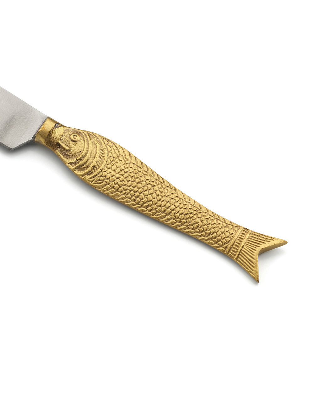 Sleek fish shaped knife with gold finish, perfect for elegant table settings