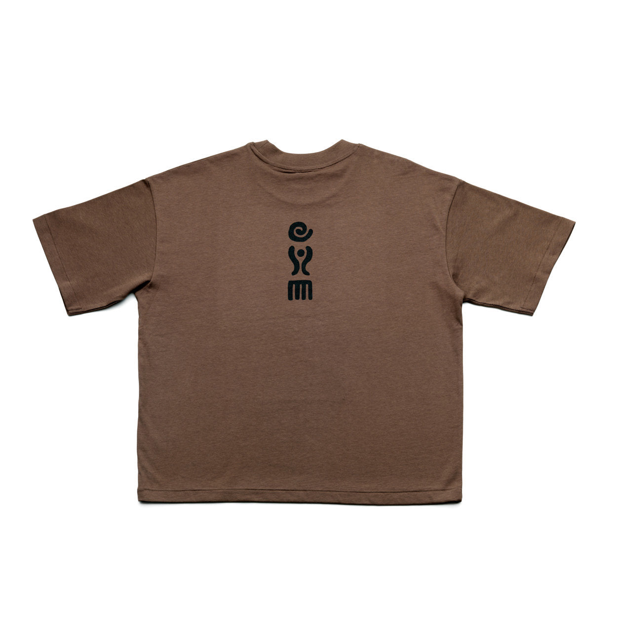 Minimalist cotton tee medium fit in mocha black, featuring three subtle chest logos for unique detailing.