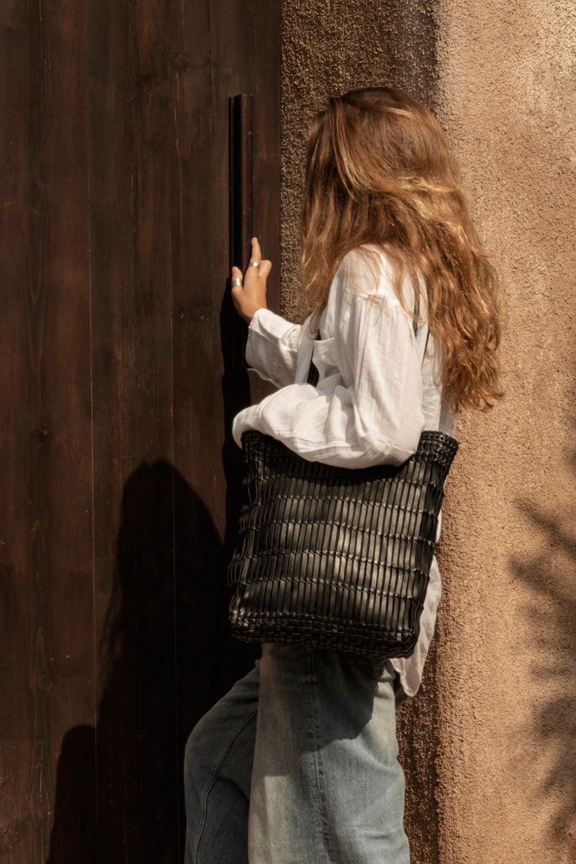 Hand-stitched leather tote bag with soft yet durable finish