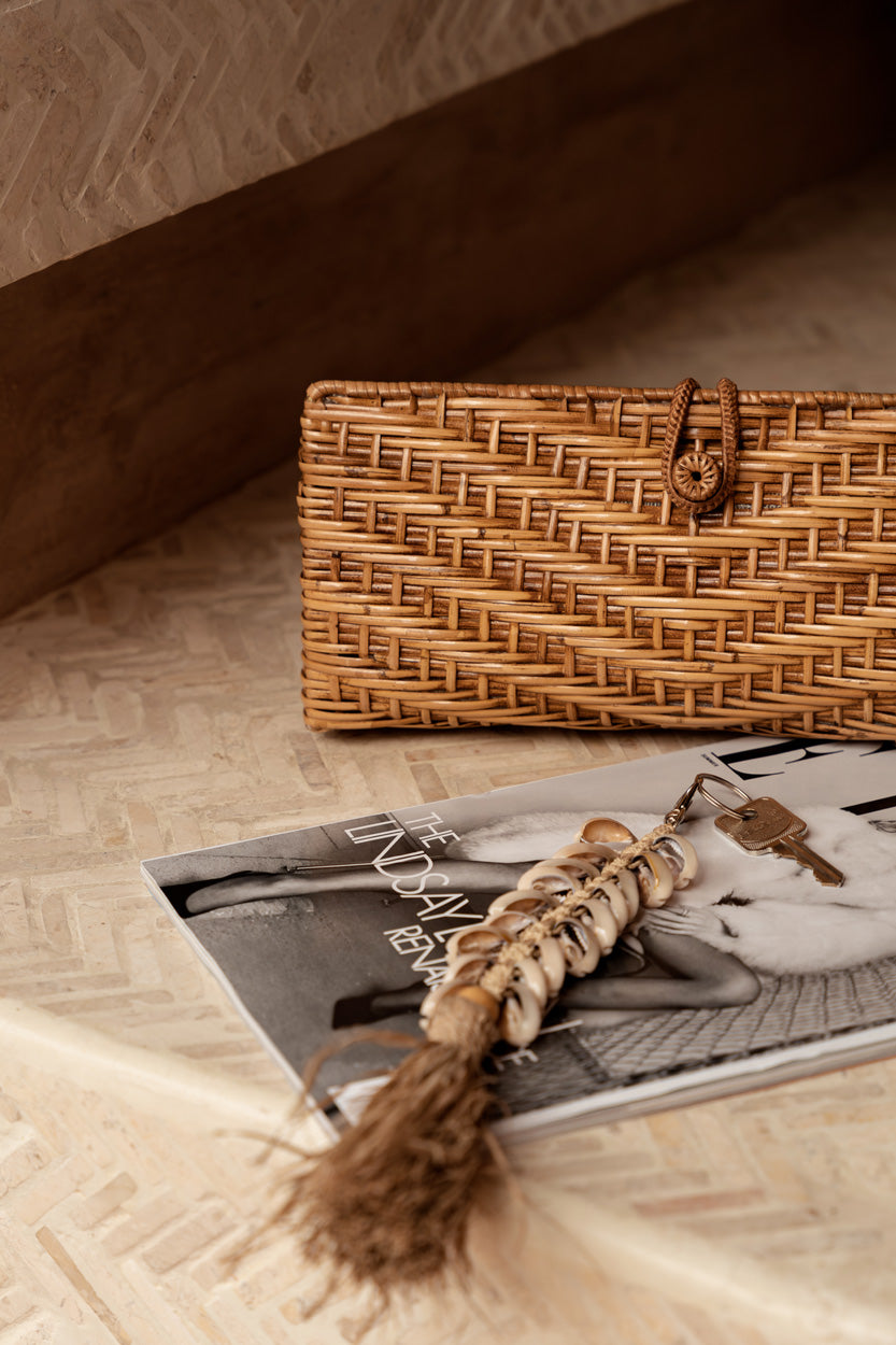 Le Porte-Clés Raffia Fishbone - Blanc Naturel