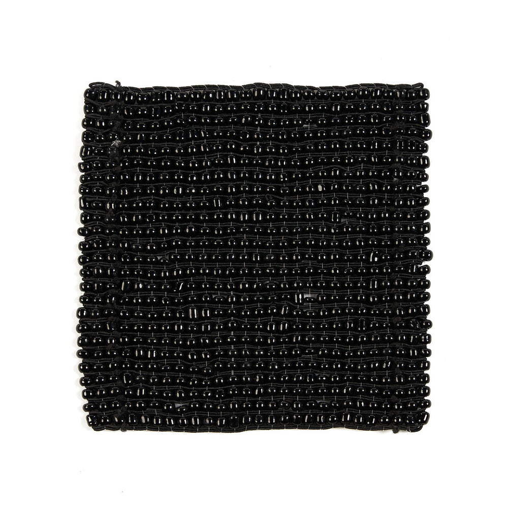 Beaded drink coaster in black color with shiny finish, a perfect match for casual and formal spaces.
