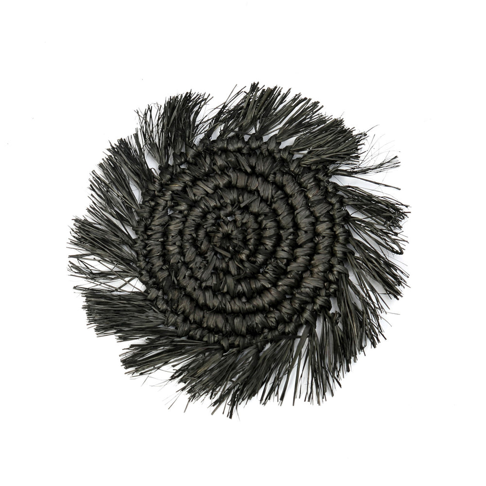 De Fringe Raffia Onderzetter - Zwart