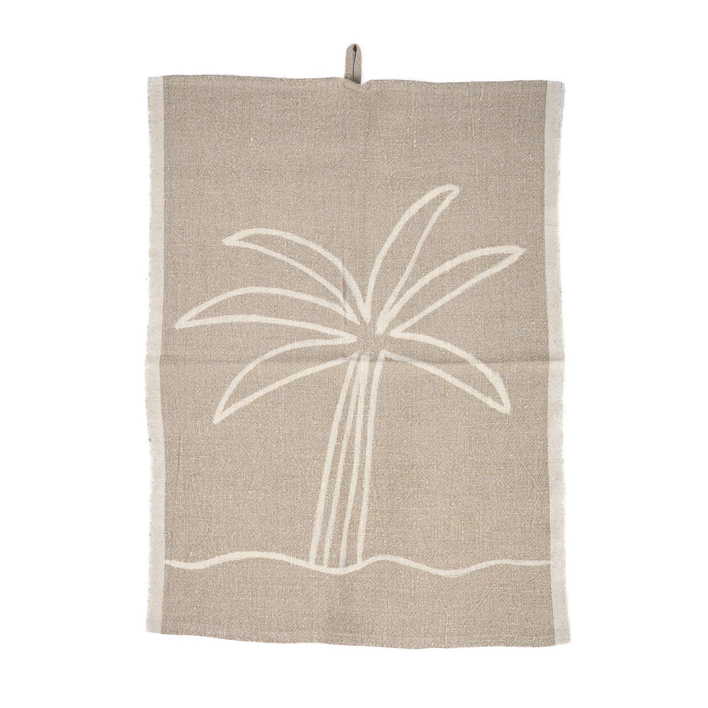 El Paño De Cocina Palm Tree De Lino - Blanco Natural - 50x70