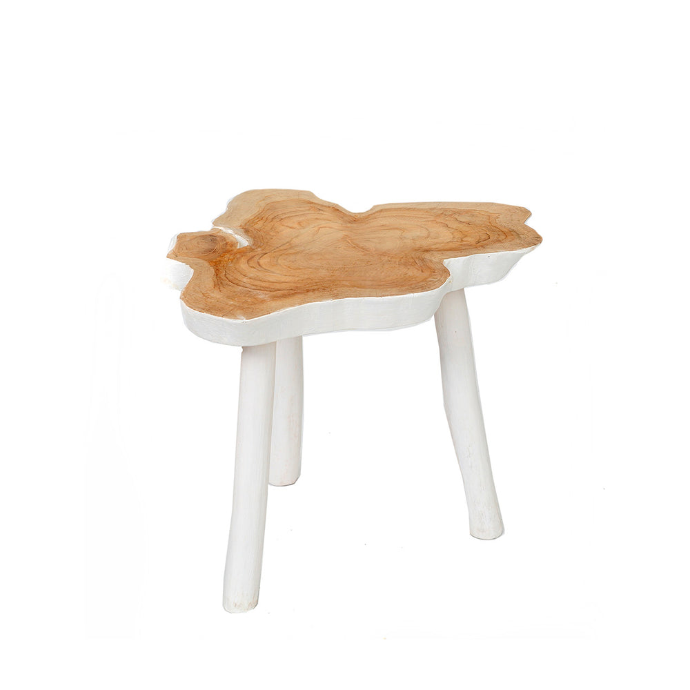 A live edge accent table with three legs in a natural white colour.