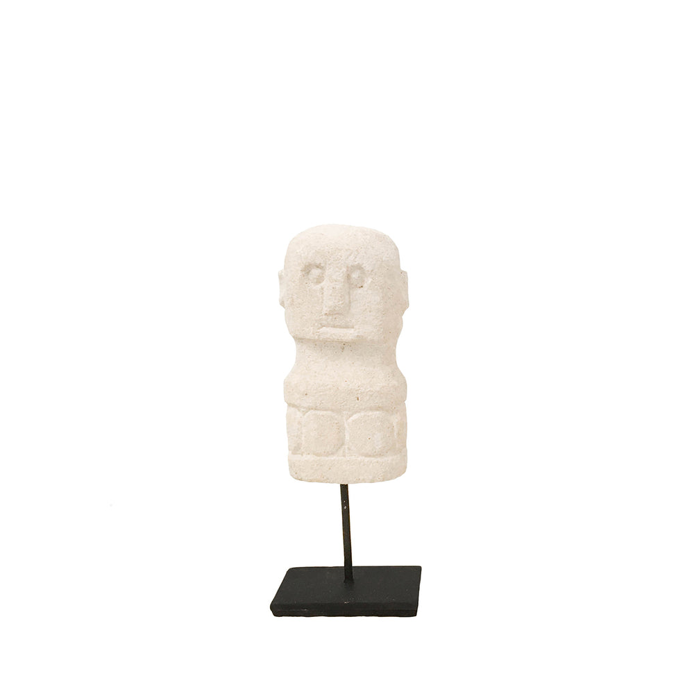 A statue stone on stand in white natural, made from sandstone in Indonesia.