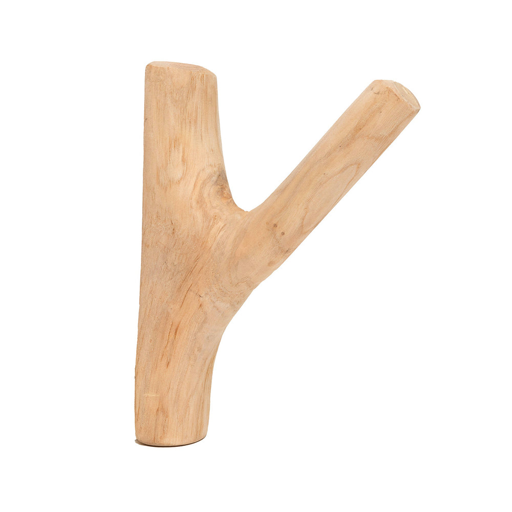 Natural wooden coat hook handcrafted from solid teak wood