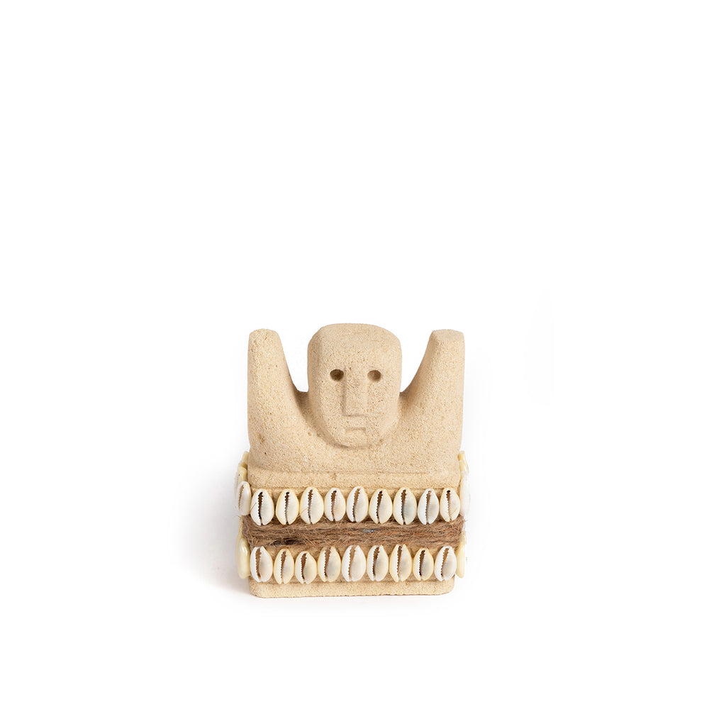 Small sandstone statue handcrafted for home décor, perfect as a bold accent piece on shelves or tables.