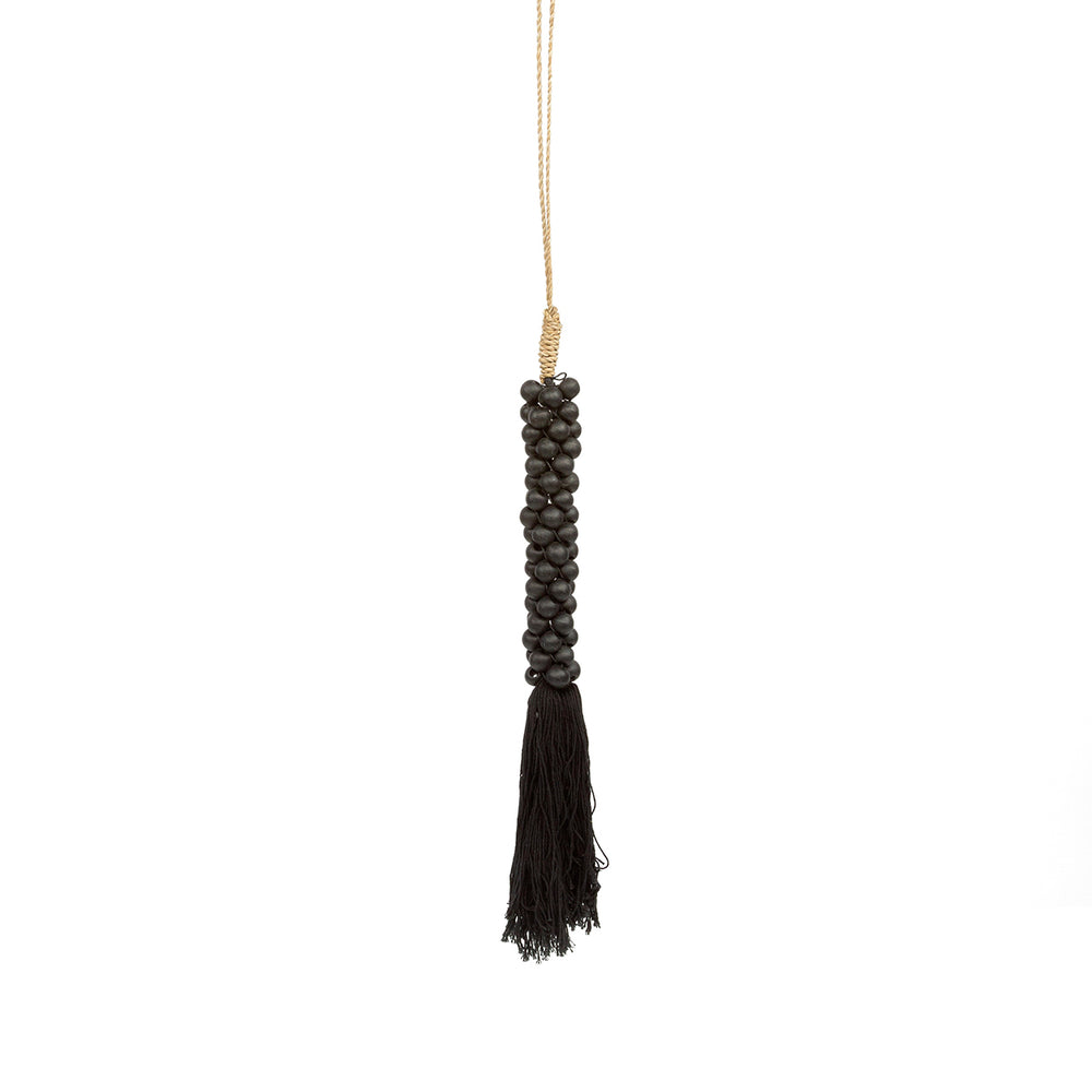 Las Cuentas de Madera con Borla de Algodón - Negro