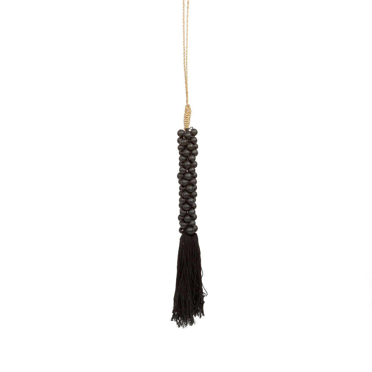 Las Cuentas de Madera con Borla de Algodón - Negro