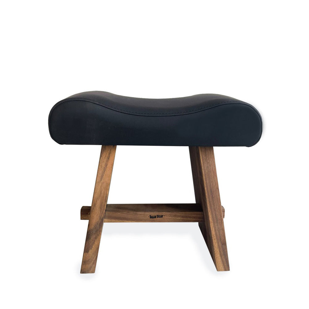 The Suar Stool with Leather - Natural Black