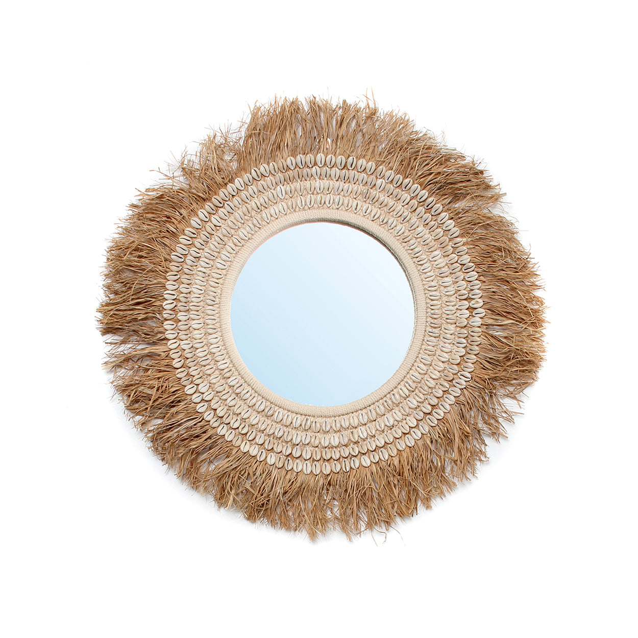 The Raffia Cowrie Mirror - Natural White