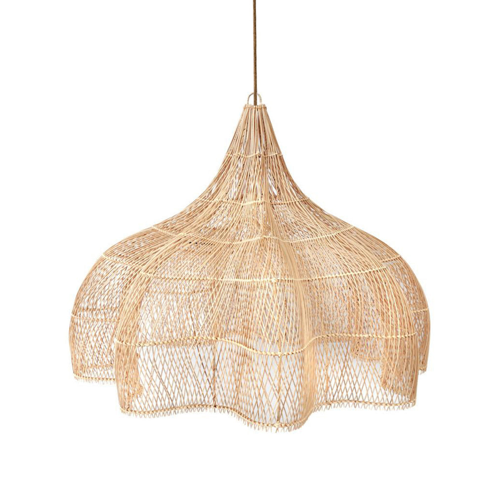 XL natural rattan pendant light for high-ceiling spaces or spacious interior. Handwoven in Indonesia by skilled artisans.