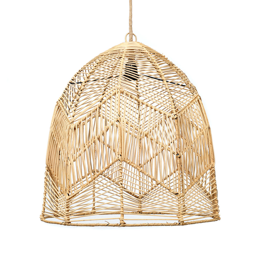 Large hanging rattan pendant light with handcrafted shade and natural wood look for stylish interiors.