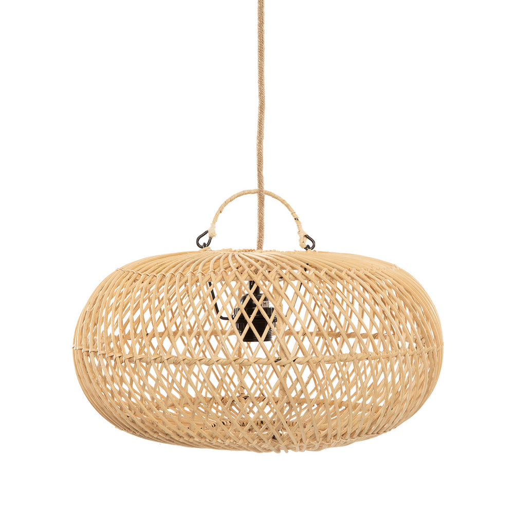 A small rattan pendant light that filters ambient light beautifully, enriched with an airy, weightless aesthetic.