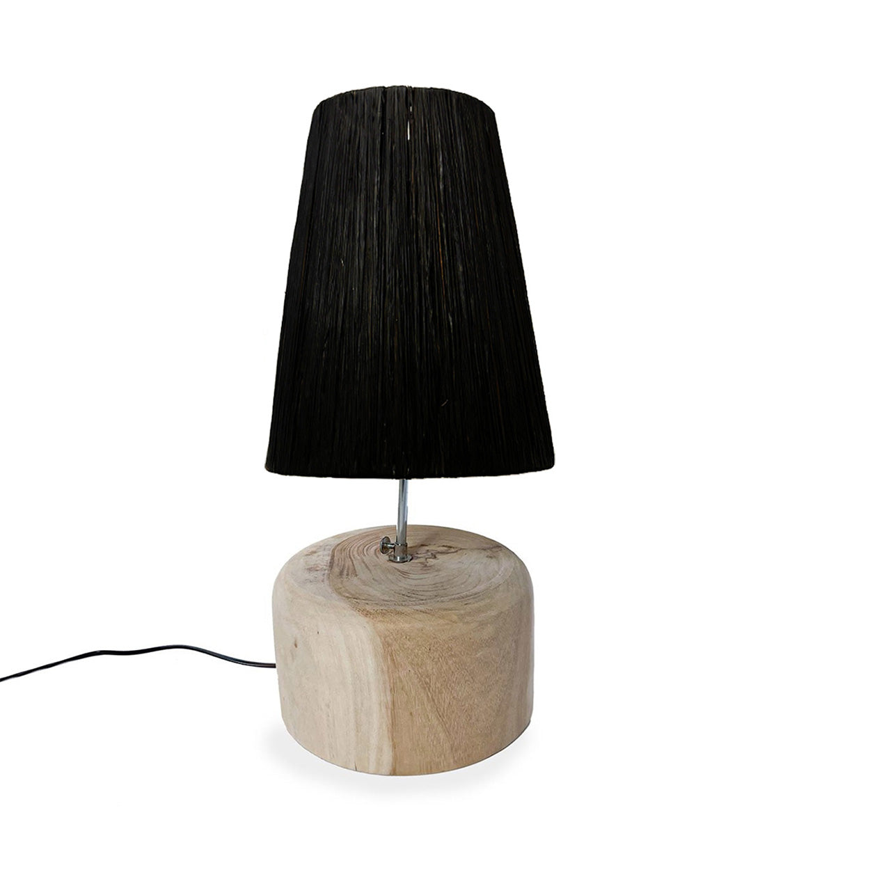 The Raffia Teak Wood Table Lamp - Natural Black