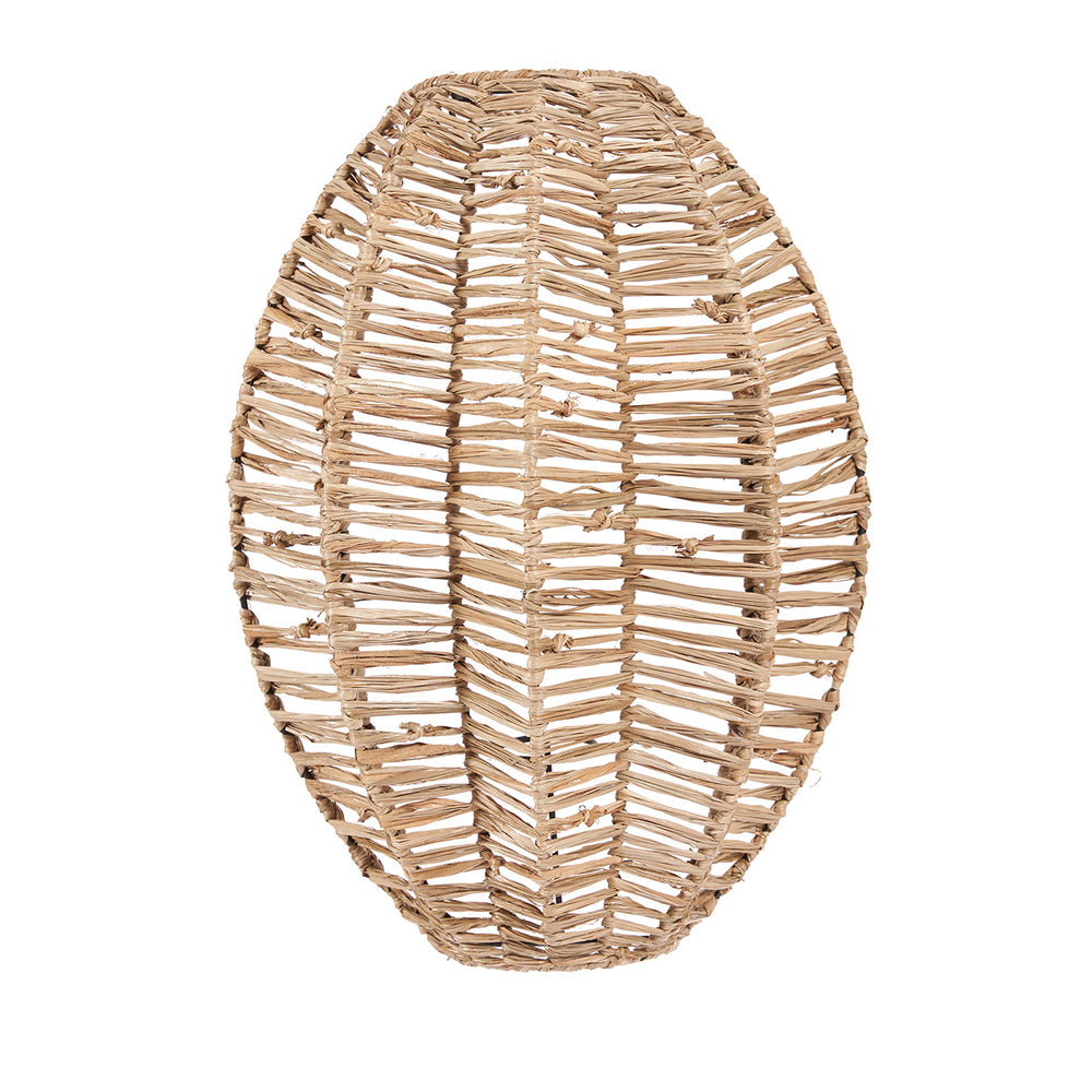 A woven raffia wall light in a warm natural tone and medium size, perfect for layering soft, ambient light across any interior wall or entryway.