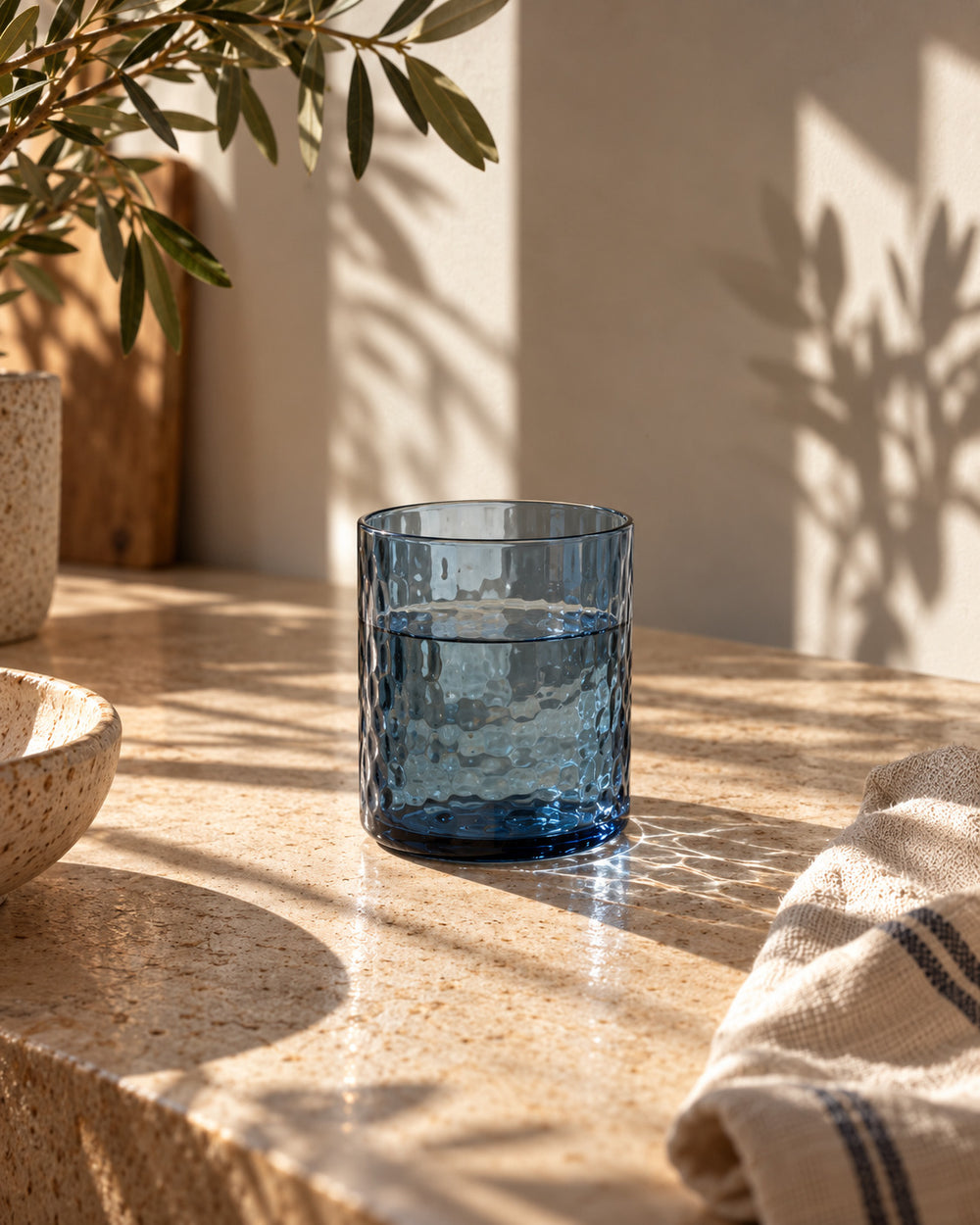 Het Azure Hammered Hoog Glas - Blauw