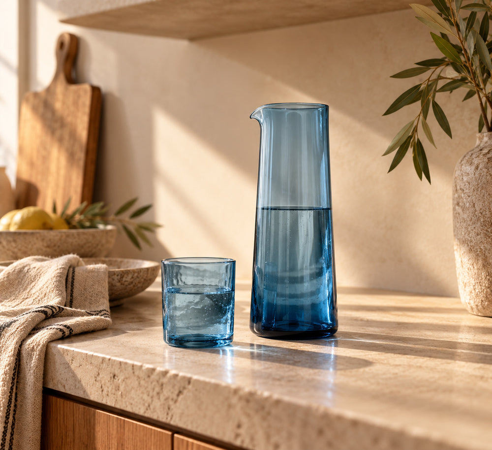 Het Azure Hammered Hoog Glas - Blauw
