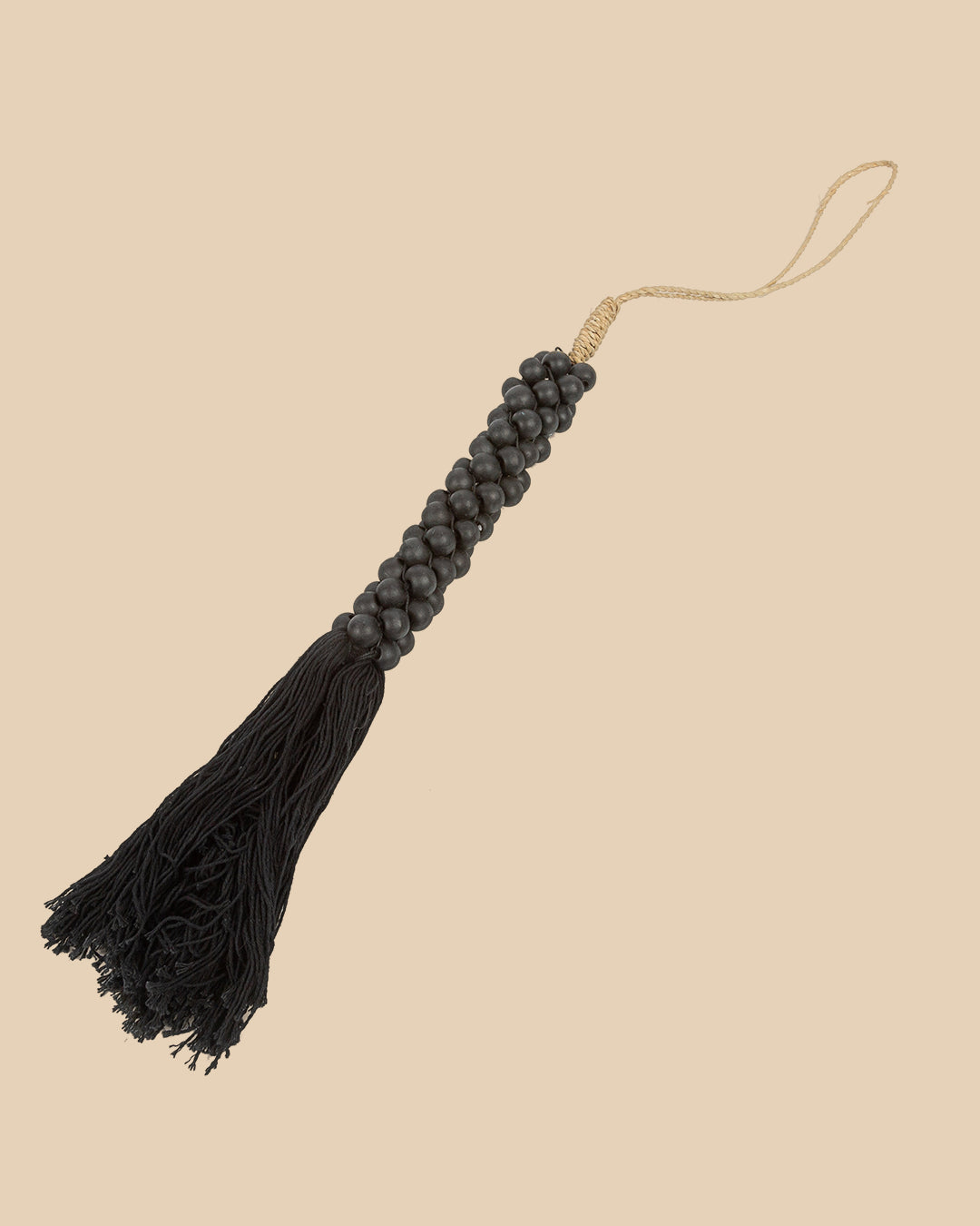 Le perline di legno con nappa di cotone - Nero