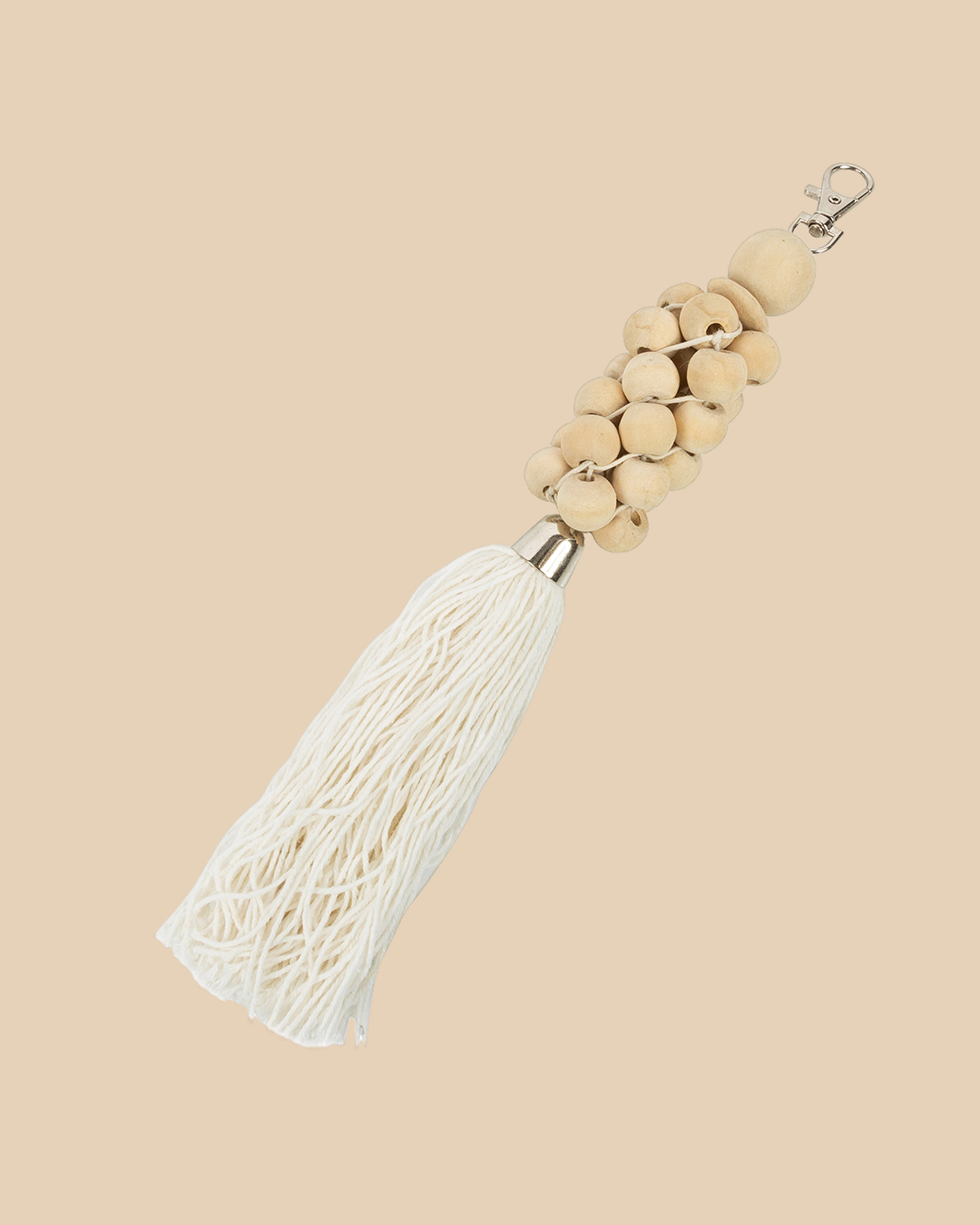 Il Portachiavi Con Perline Di Legno - Bianco Naturale