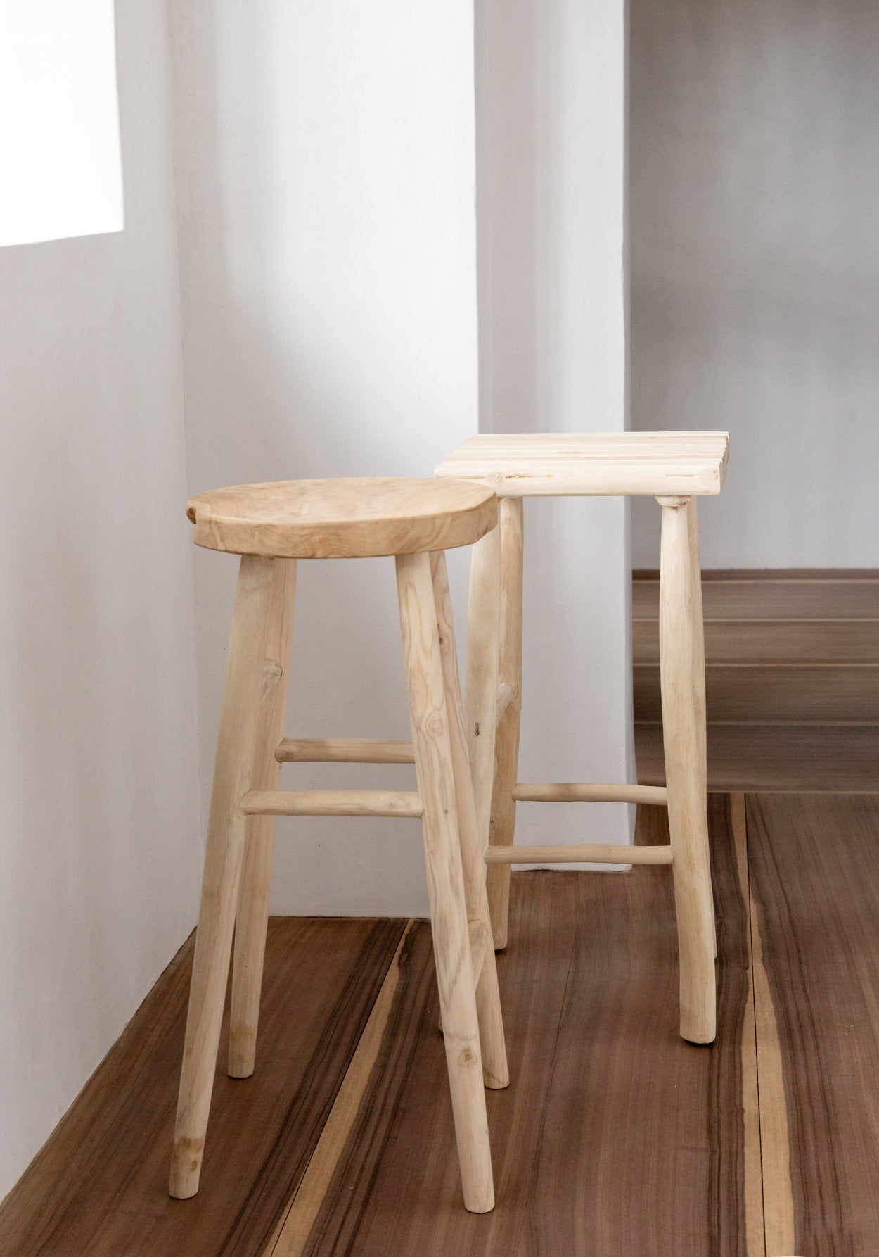 Natural teak wooden tall bar stool, ideal for indoor or outdoor use