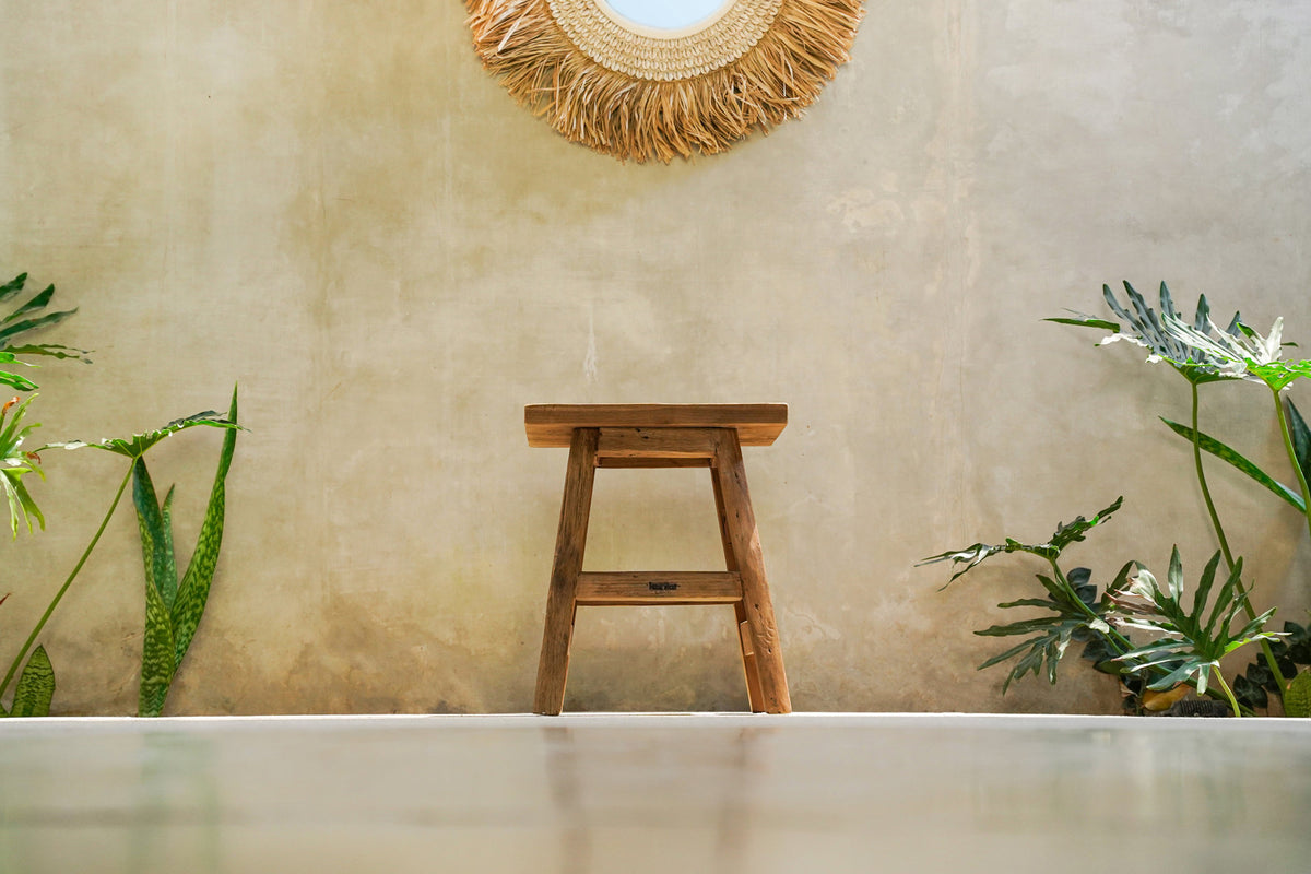 Stool Natural Handmade Solid Wood Stool in Large Size - Teak Seating – Bazar Bizar ...