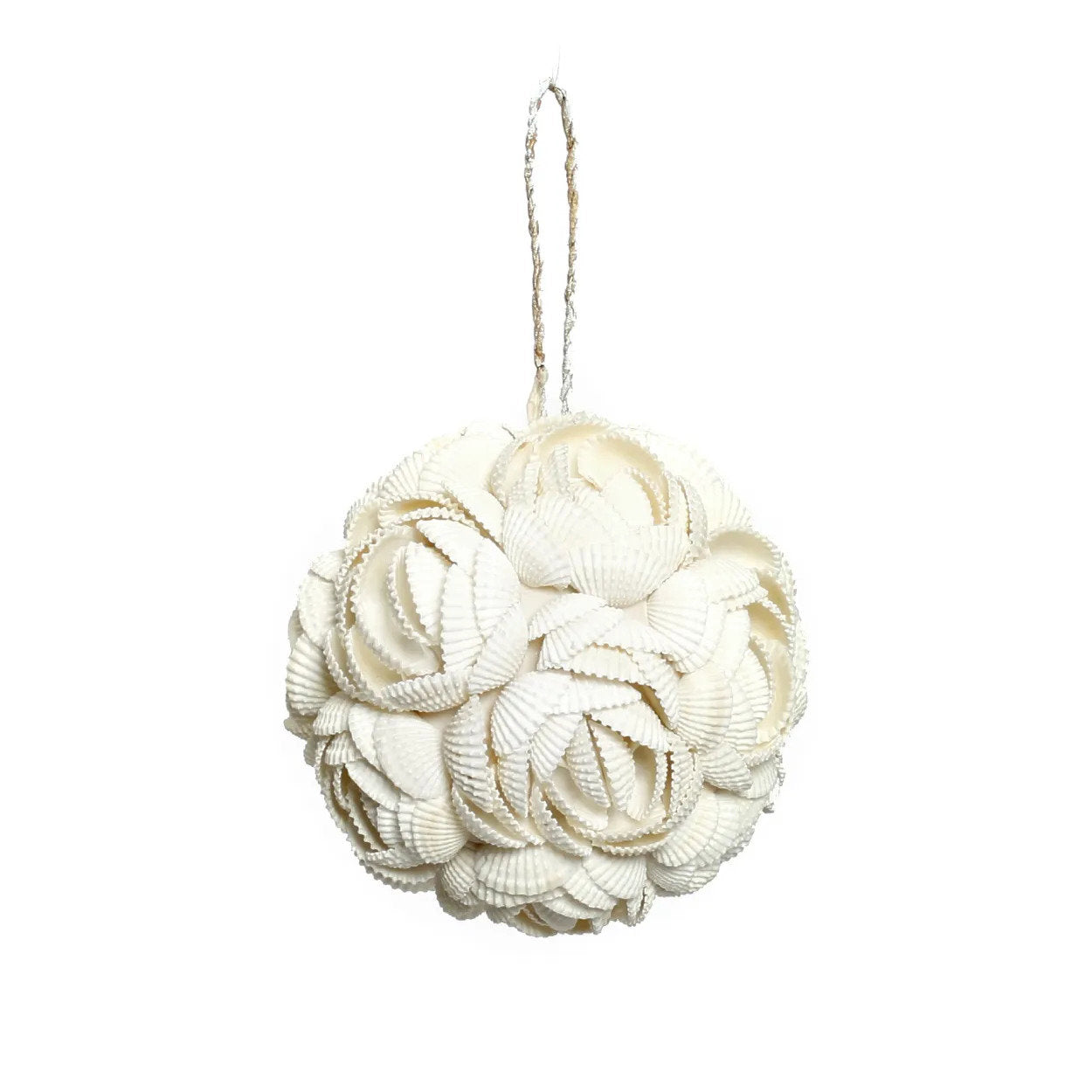 Decorative shell ball in white handmade from natural shells