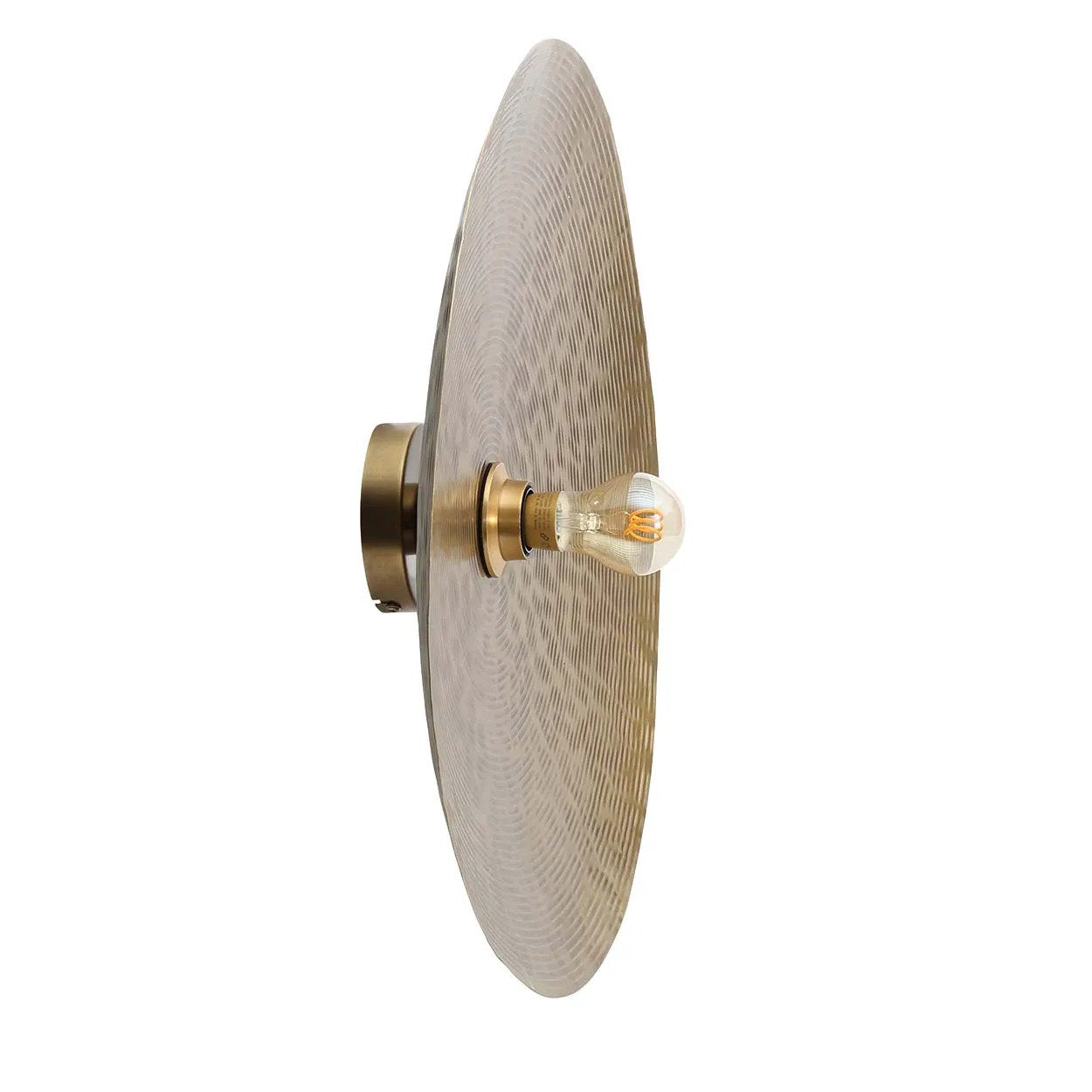 The Full Moon Wall Lamp in brass, showcasing its medium size and distinctive leopard-like black speckled finish.