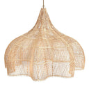 A XXL rattan pendant light in natural tone and playful form, enriched with diamond-patterned weave.