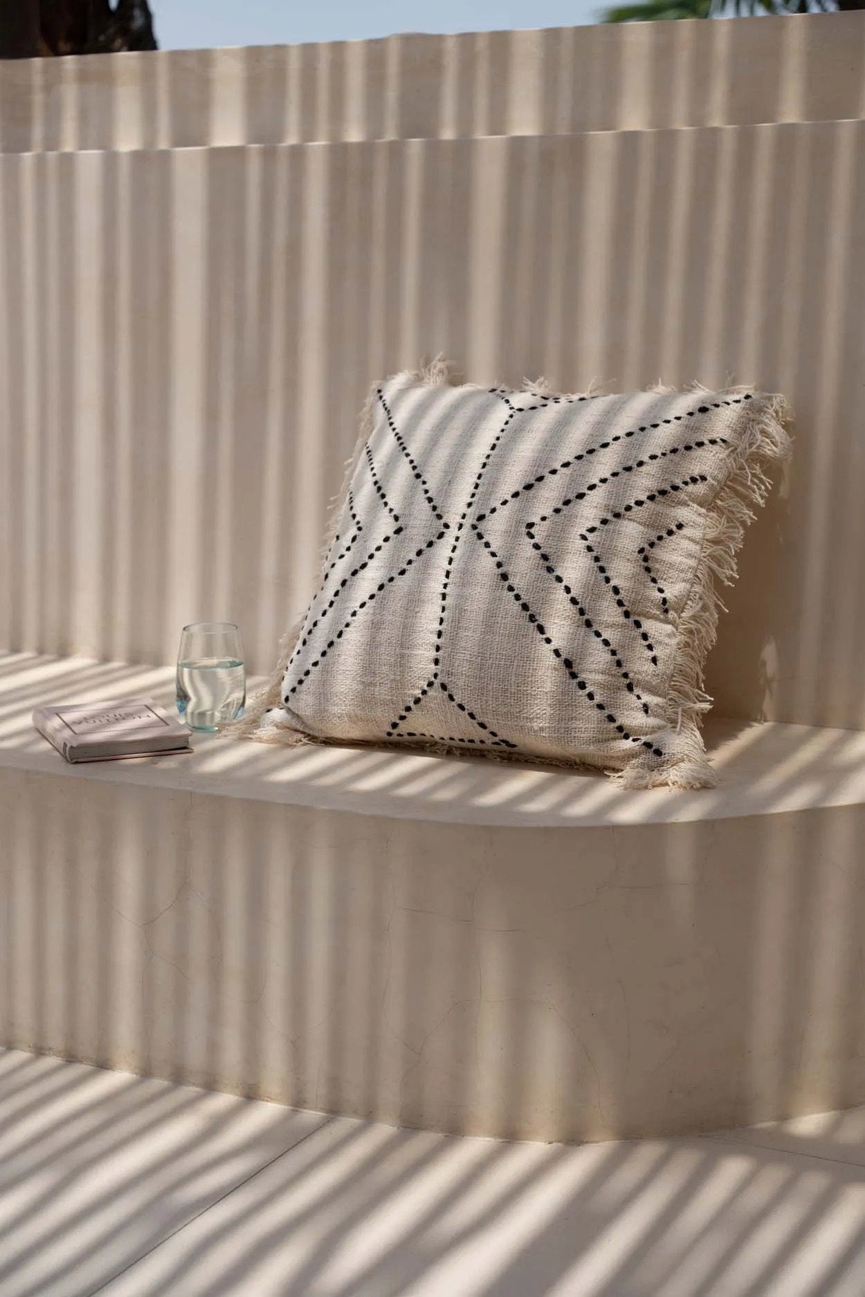 Natural black cotton cushion cover with tribal design for home decor