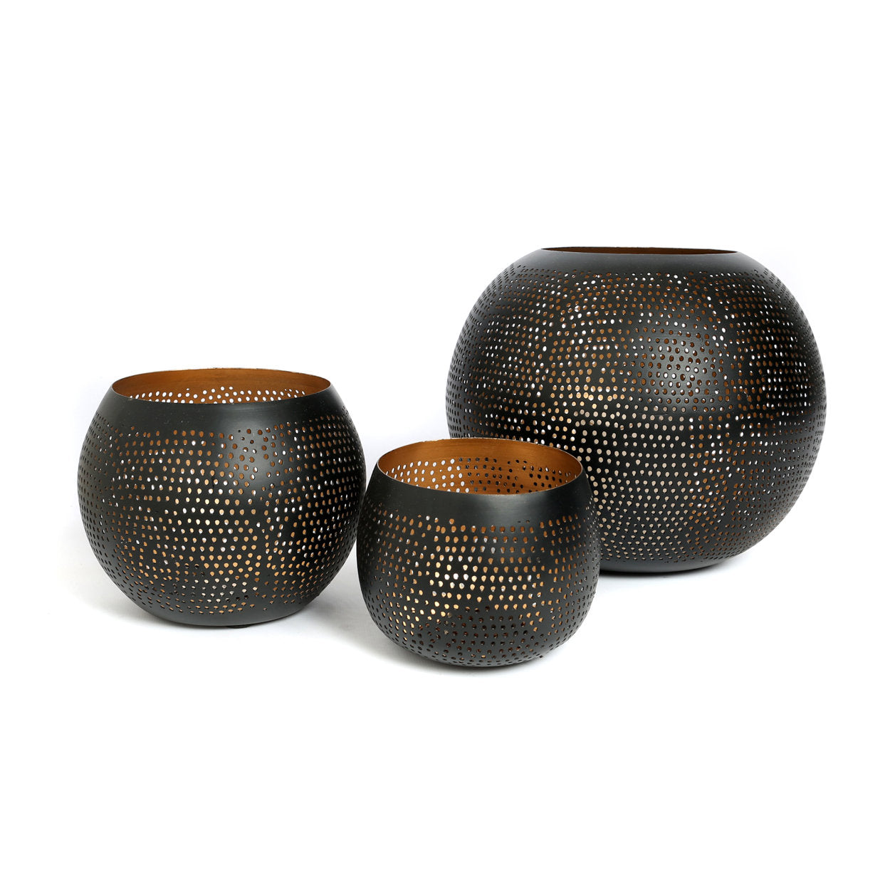 Handmade brass pierced candle holder, large black gold decorative ball for candles.