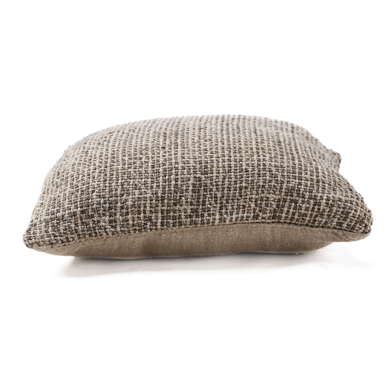 Handmade black linen cushion cover, breathable and durable fabric with a subtle grain texture.