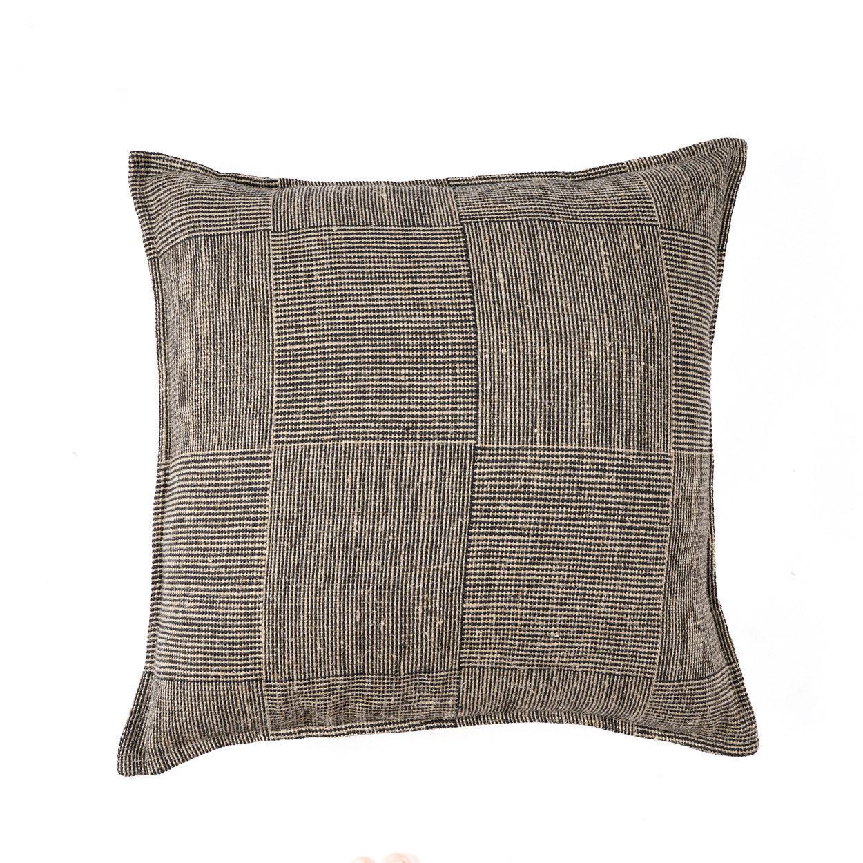 Bloc Party Cushion Cover – Black Natural 50x50 handmade linen pillowcase for cozy modern interiors