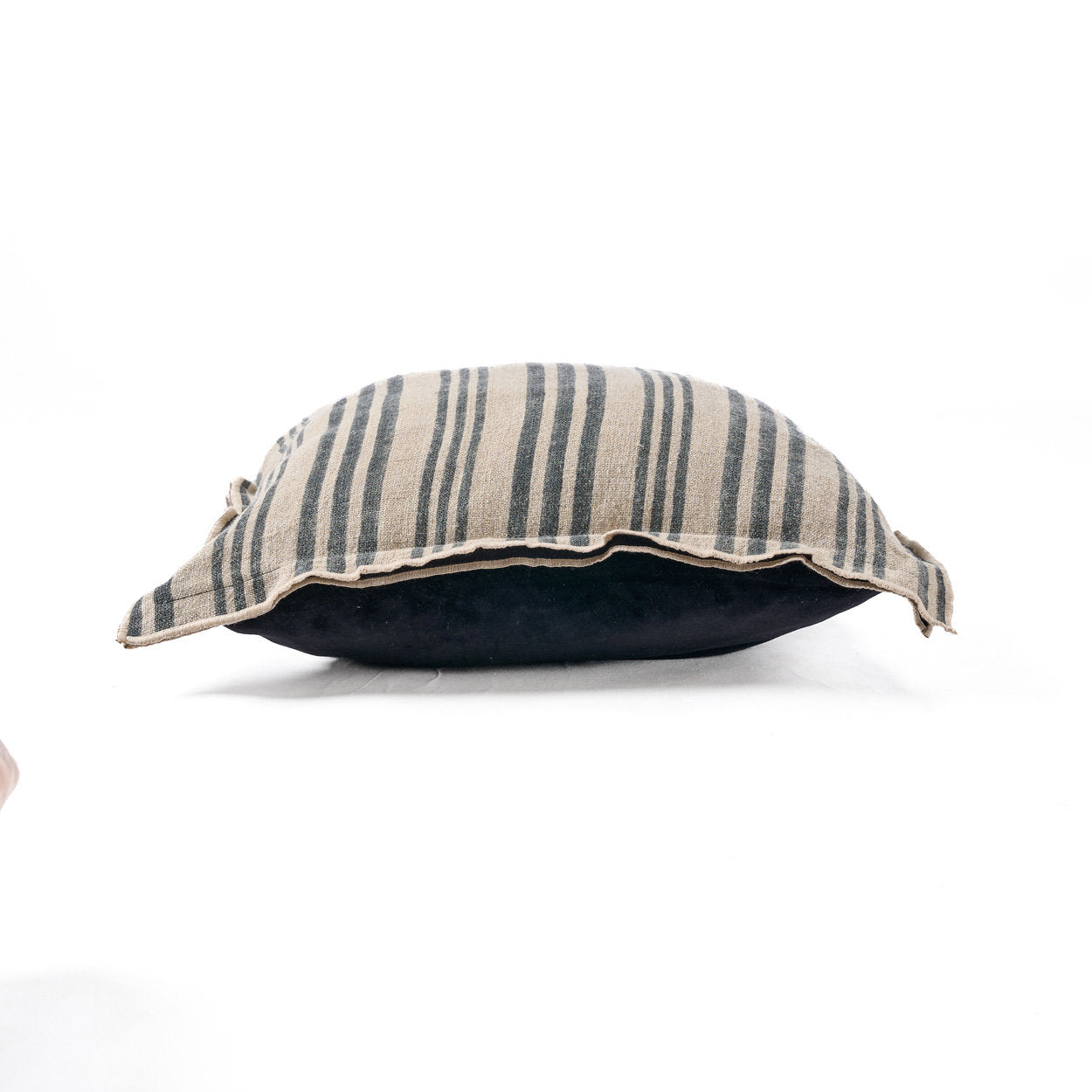 Premium linen velvet throw pillow cover with timeless stripe pattern in natural tones