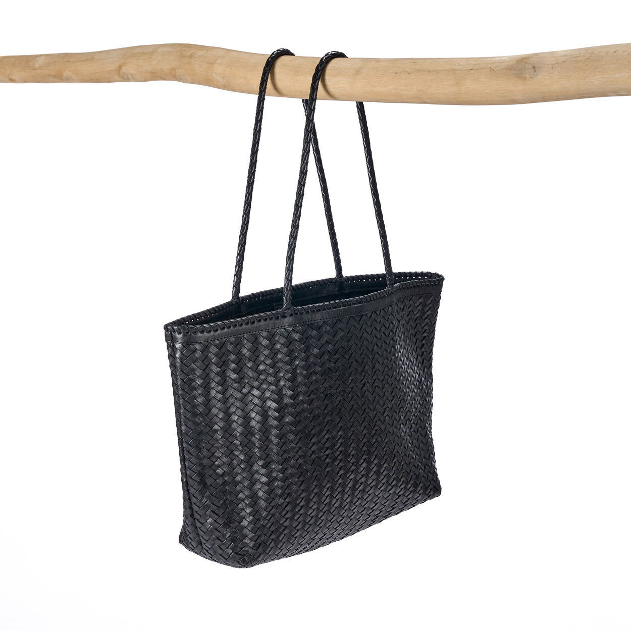 Spacious black leather bag for office and travel