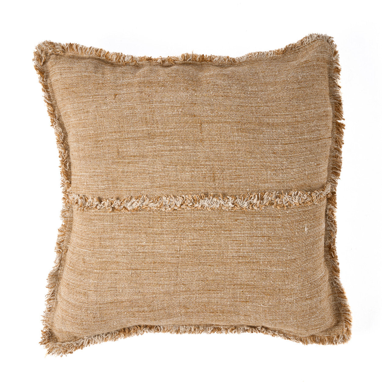 Sahara Fringe Cushion Cover – Natural Brown 50x50 linen pillow with decorative fringe detail