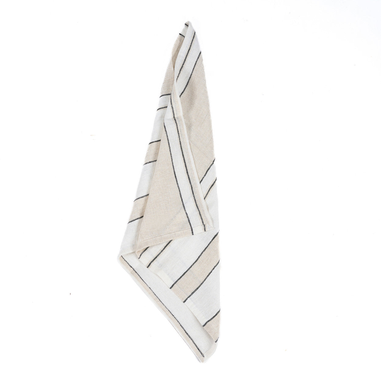 The Provence Napkin in natural black and white, a striped square napkin made from high-absorbency linen, perfect for casual or elegant table settings.