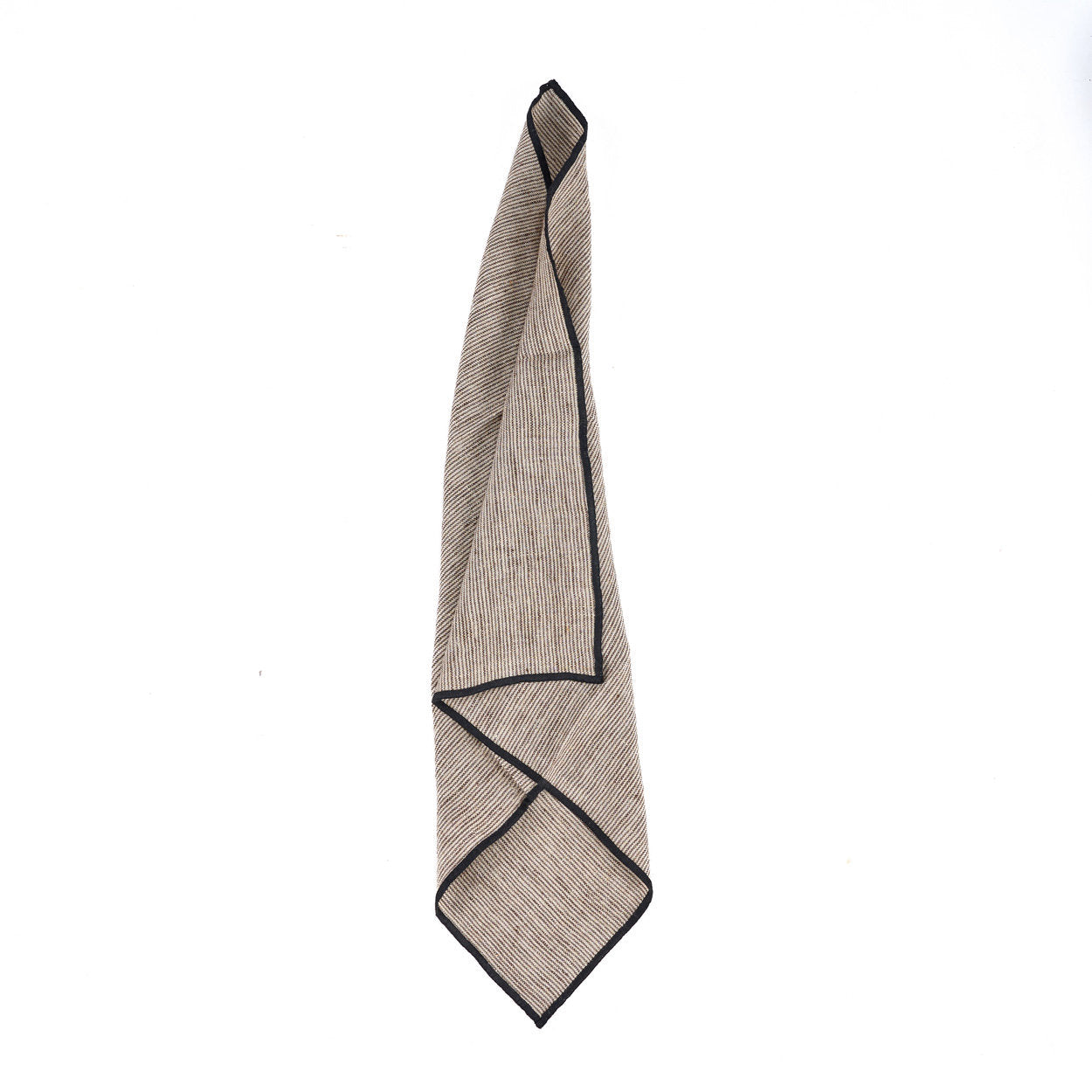 The Code Linen Napkin in natural black,  a 45x45 linen napkin with soft stripes and earthy texture, perfect for rustic or eco-friendly interiors.